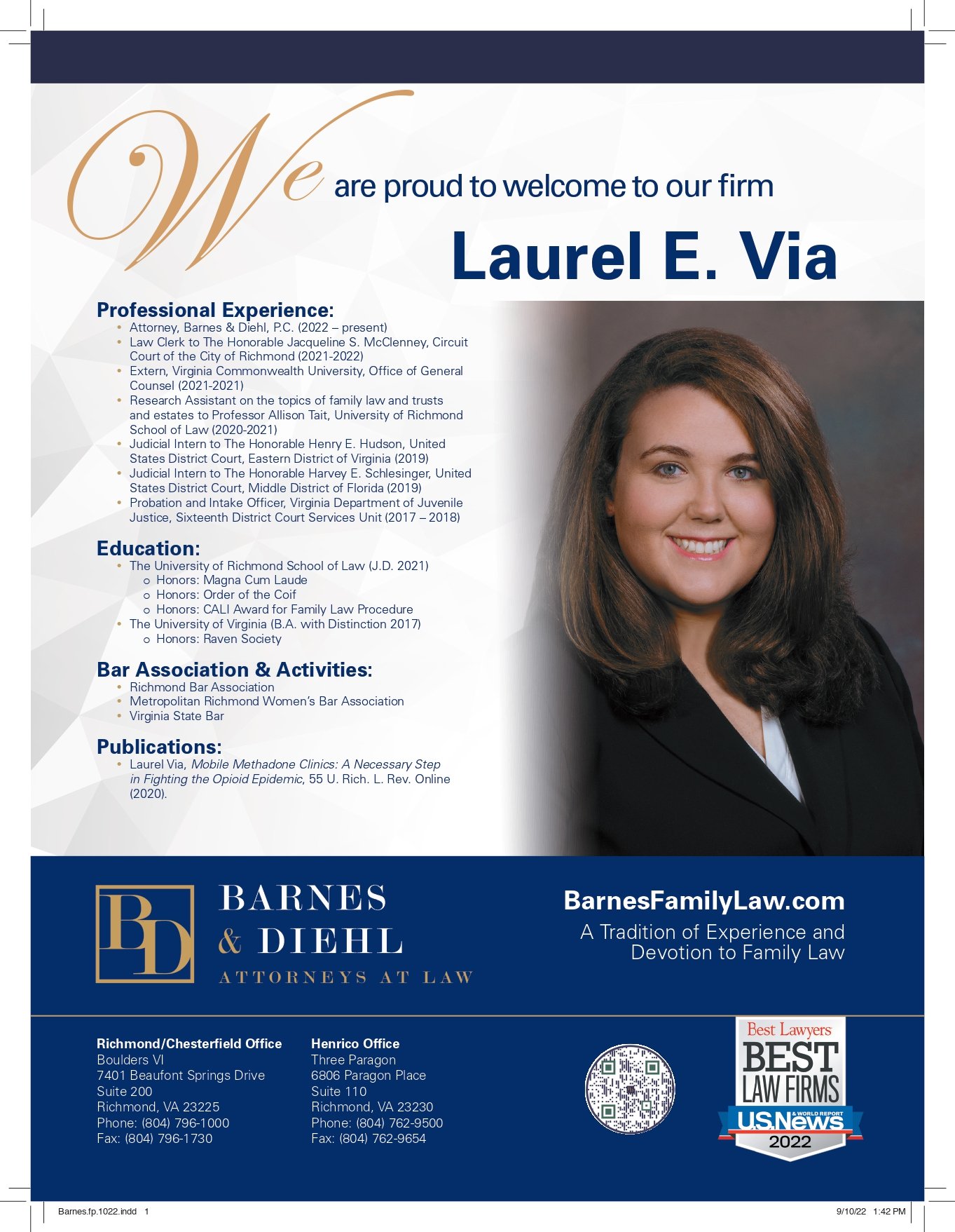 We are proud to welcome to our firm Laurel E. Via
