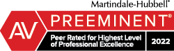 Martindale-Hubbell | AV Preeminent | Peer Rated for Highest Level of Professional Excellence | 2022